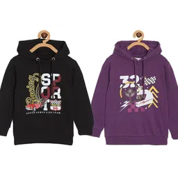 The Mom Store Kids Pack Of 2 Alphanumeric Printed Hooded Cotton Pullover Sweatshirt-picture-12