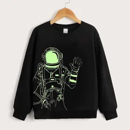 StyleCast Boys Black Graphic Printed Ribbed Pullover Sweatshirt-55