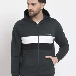Kalt Men Green & White Striped Hooded Front Open Sweatshirt-picture-16