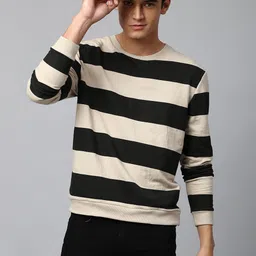 Dennis Lingo Men Cream and Black Striped Sweatshirt-picture-7
