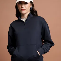 Tokyo Talkies Navy Blue Mock Collar Sweatshirt-image-15