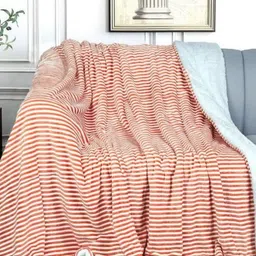 VAS COLLECTIONS Orange & White Striped Heavy Winter 500 GSM Double Bed Blanket-image-83