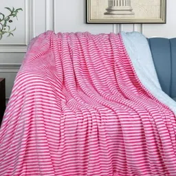 VAS COLLECTIONS Pink & White Striped Heavy Winter 500 GSM Single Bed Blanket-image-79