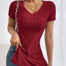 TRENDY ERA Women V Neck Striped Longline Top-image-60