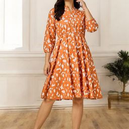 Azira Print Puff Sleeve Fit & Flare Midi Dress-image-5