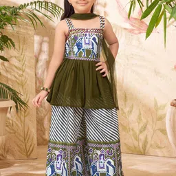 BAESD Girls Ethnic Motifs Embroidered Regular Pure Silk Kurta with Palazzos & With Dupatta-picture-12