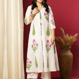 GoSriKi Floral Printed V Neck A-LineKurta With Trouser-28