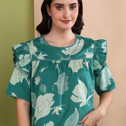 Asami Floral Print Cotton Ruffles Top-image-82