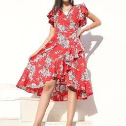 Sera Floral Print Flared Sleeve Fit & Flare Midi Dress-image-35