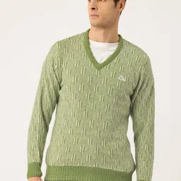 Monte Carlo Geometric Self Design V-Neck Woollen Pullover-picture-32