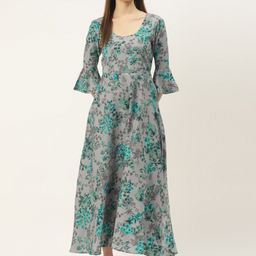 DressBerry Floral Printed Bell Sleeve Crepe Fit and Flare Dress-image-43