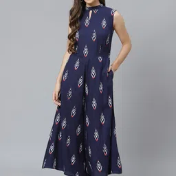 Poshak Hub Women Navy Blue & White Printed Basic Jumpsuit-picture-33