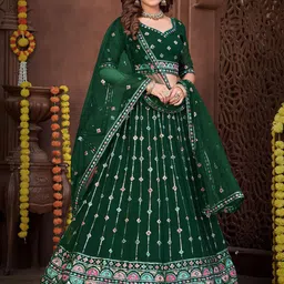 Warthy Ent Embroidered Sequinned Semi-Stitched Lehenga & Unstitched Blouse With Dupatta-picture-5