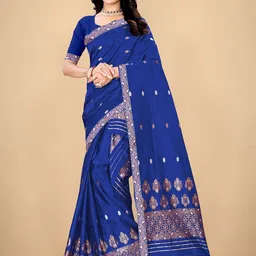 KAMDAR Woven Design Assamese Mekhela Chador Poly Silk Saree with Blouse-31