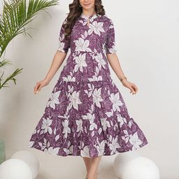Twirl Tales Women Floral Printed Layered Puff Sleeve Maternity A-Line Midi Dress-image-20
