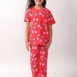 Anthrilo Girls Summer Cherry Red Short Sleeves Pyjama Set-image-97