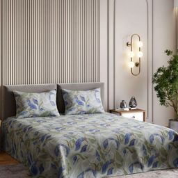 haus & kinder Tropical Breeze Green Leaf Cotton 186 TC Queen Bedsheet Set-2.55 m x 2.29 m-image-46