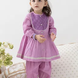 Tiber Taber Girls Striped Round Neck Pleated A-Line Kurta With Salwar-picture-52