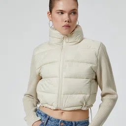 Koton Women Mock Collar Solid Casual Puffer Jacket-image-34