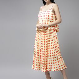 BAESD Checked Print Georgette Peplum Midi Dress-image-89