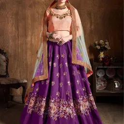 ODETTE Floral Embroidered Semi-Stitched Lehenga & Blouse With Dupatta-picture-45