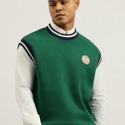 United Colors of Benetton Men Solid Round Neck Sleeveless Cotton Sweater Vest-picture-4