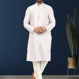 SKAVIJ Ethnic Motifs Woven Design Mandarin Collar Regular Straight Kurta with Churidar-picture-18