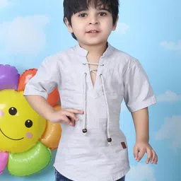 Polka Tots Boys mandarin Collar Short Sleeves Cotton Straight Kurta-image-10