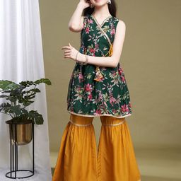 CurlyTales Girl Floral Printed Kurta with Sharara-image-77