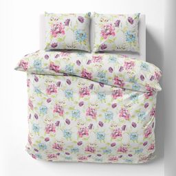 VINTANA Pink & Blue Floral 300 TC King Bedsheet with 2 Pillow Covers-image-98
