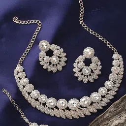 VATSALYA CREATION Alloy Rose gold Jewellery set With A pair of Earing & Manng Tika-2