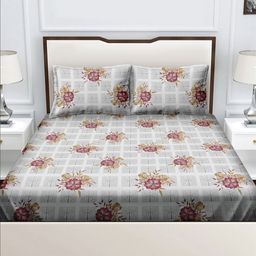 Myntra Elegant Homes Grey & Pink Ethnic Motifs 160 TC Queen Bedsheet with 2 Pillow Covers-image-19