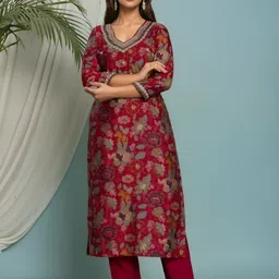 Rangita Women Floral Printed Regular Thread Work Kurta With Trousers Kurta Sets-picture-43