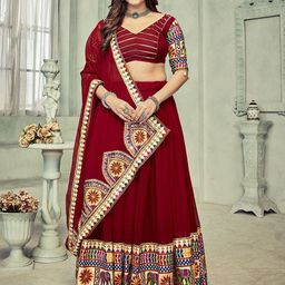 KALINI Embroidered Thread Work Semi-Stitched Lehenga & Unstitched Blouse With Dupatta-2