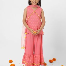 Nauti Nati Girls Floral Printed Regular Straight Kurti With Sharara & Dupatta-image-4