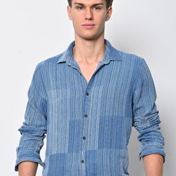 POE Men Freddie - Indigo Patchwork Shirt - Blue-image-70