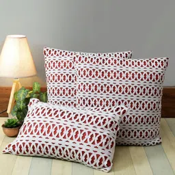 Myntra Elegant Homes Red & White Set of 3 Square Cushion Covers-6
