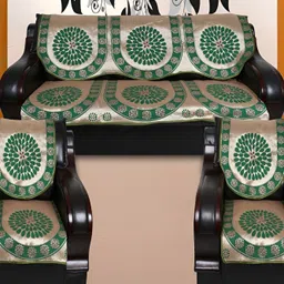 TANLOOMS Green & White  6Pcs Self Design 5 Seater Sofa Covers-24