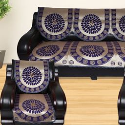 TANLOOMS Blue & Silver-Toned 6Pcs Self Design 5 Seater Sofa Covers-image-81