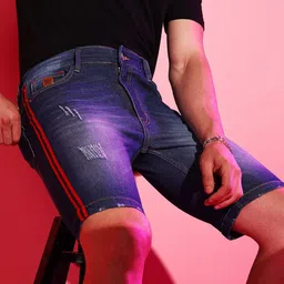 Campus Sutra Men Blue Washed Denim Shorts-picture-26