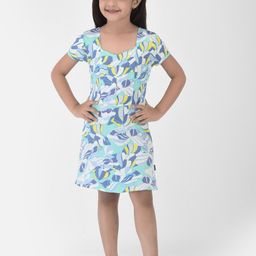 Crimsoune Club Girls Blue Floral Printed Knee Length Dress-picture-6