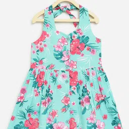 Campana Sea Green & Red Floral Printed Halter Neck Dress-picture-13