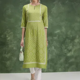 Vishudh Geometric Printed Keyhole Neck Kurta-33