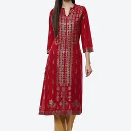 Biba Women Fuchsia Ethnic Motifs Keyhole Neck Kurta-picture-5