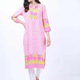 Vishudh Pink Floral Pure Cotton Printed Kurta-image-96