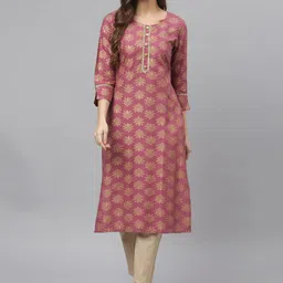 Stylum Women Purple & Gold-Toned Floral Print Straight Kurta-image-52