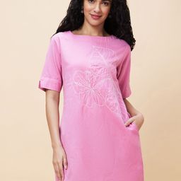 Globus Women Embroidered Boat Neck Kurti-image-60