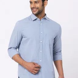 MERCHANT MARINE Men Grey Classic Tailored Fit Micro Checks Checked Cotton Casual Shirt-image-70