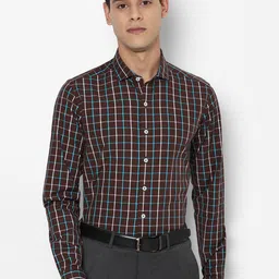 SIMON CARTER LONDON Men Brown & Blue Slim Fit Checked Opaque Pure Cotton Formal Shirt-image-9