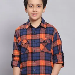 Monte Carlo Boys Classic Slim Fit Tartan Checks Roll-Up Sleeves Pure Cotton Casual Shirt-image-20